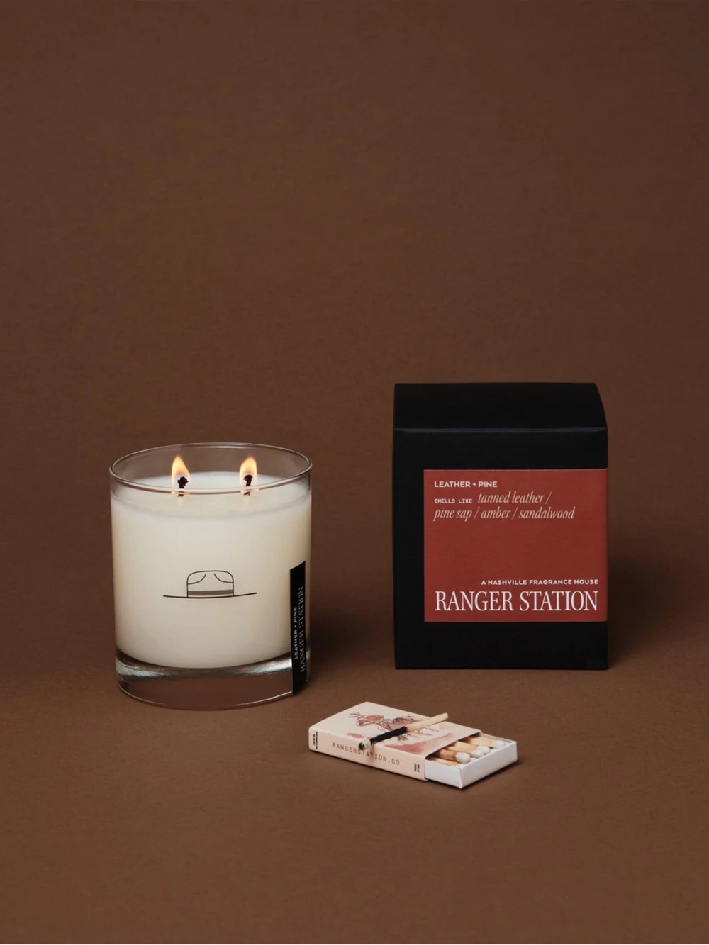 NIB Leather + Pine Scented Candle - Cream
